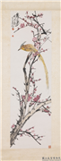 民国王震梓园眉寿图　轴,绘画,花草,翎毛