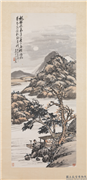 民国王震枫林夜泊　轴,绘画,山水,树木,人物,船