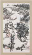 民国张大千画八德园景　轴,绘画,山水,树木,建筑