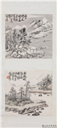 清蒲华山水　轴　西风吹起,绘画,山水,树木,建筑,翎毛