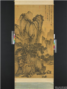 明唐寅画山路松声　轴,绘画,山水,建筑,树木,器用,花草,人物