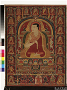 西藏十三世纪达垄寺堪布桑杰温像唐卡,绘画,佛道人物,走兽,器用,花草