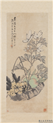 民国王震寿桃枇杷　轴,绘画,果蔬,花草,器用