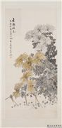 民国王震东篱秋色　轴,绘画,花草,建筑