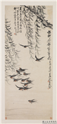 民国王震杨柳飞燕　轴,绘画,树木,翎毛,山水
