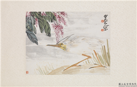 民国王震红蓼白鹭　镜片,绘画,翎毛,花草,山水