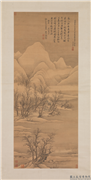 清王翬江村雪霁　轴,绘画,山水,树木,建筑,船