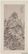 清王原祁仿巨然山水　轴,绘画,山水,树木,建筑