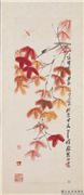 民国齐白石枫叶草虫　轴,绘画,树木,草虫