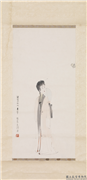 民国傅抱石扑蝶仕女　轴,绘画,人物,草虫,器用