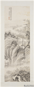 民国陆恢水墨山水　轴,绘画,山水,人物,建筑