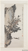 民国溥儒岩溪舟渡　轴,绘画,山水,树木,人物,船