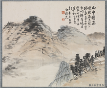 民国王震山中晴岚　镜片,绘画,山水,树木,建筑