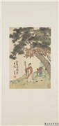 民国溥儒高士采茯苓　轴,绘画,人物,花草,树木,器用