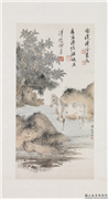 民国溥儒溥佺溥佐溥靖秋合作坡石骏马　轴,绘画,走兽,树木,山水,花草