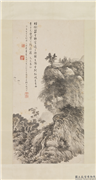 民国溥儒彭醇士合作山水　轴,绘画,山水,树木,建筑,船