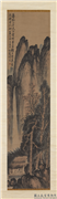 民国王震飞瀑草堂　轴,绘画,山水,建筑,人物,树木,器用