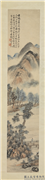 民国陆恢山水四屏　轴　（二）,绘画,山水,树木,人物,建筑