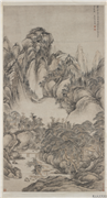 清张宗苍云壑松荫图　轴,绘画,山水,树木,建筑,人物