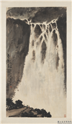 民国傅抱石天池飞瀑　轴,绘画,山水,人物
