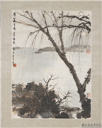 民国傅抱石月落乌啼霜满天　轴,绘画,树木,山水,船,建筑