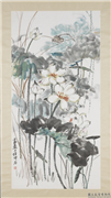 民国汪亚尘荷花　轴,绘画,花草