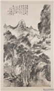民国胡佩衡夏日山居　轴,绘画,山水,树木,建筑,人物,器用
