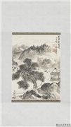 民国胡佩衡山水　轴,绘画,山水,树木,人物,器用,建筑