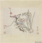 民国陈衡恪水仙梅花　轴,绘画,花草