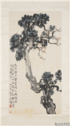 民国徐悲鸿益寿图　轴,绘画,树木