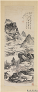 民国黄宾虹拟李檀园山水　轴,绘画,山水,建筑,人物,船