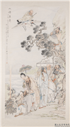 清钱慧安八仙庆寿　轴,绘画,佛道人物,建筑,山水,树木,器用,翎毛,花草