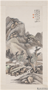 民国高邕平冈伏流　轴,绘画,山水,树木,建筑