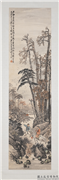 民国胡郯卿鞍马寻寺　轴,绘画,树木,山水,人物,走兽,建筑