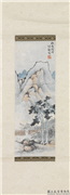 民国胡佩衡山水四屏　轴　秋夜闲吟,绘画,山水,树木,人物,建筑
