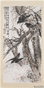 民国王震倦鸟归林　轴,绘画,树木,翎毛