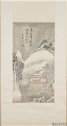 民国溥儒雪景山水　轴,绘画,山水,树木,建筑,人物,器用