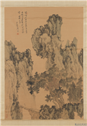 民国溥儒碧岩丹林　轴,绘画,山水,人物,树木,建筑