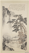 民国溥儒山家岁寒　轴,绘画,山水,树木,建筑,花草,人物,器用