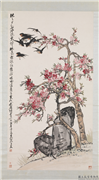 民国王震桃花群燕　轴,绘画,花草,翎毛,山水