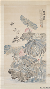 清陆恢荷花　轴,绘画,花草,翎毛,水中动植物