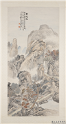 民国陆恢蜀道难　轴,绘画,山水,树木,人物,走兽,建筑,器用