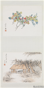 清虚谷山水花卉四屏　轴　香雪旧庐,绘画,山水,建筑,树木