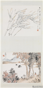 清虚谷山水花卉四屏　轴　红树青山,绘画,树木,山水,人物