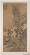 清高岑松峦叠翠　轴,绘画,山水,树木,人物,走兽