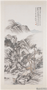民国顾麟士山水　轴,绘画,山水,树木,人物,建筑