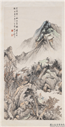 民国姚锺葆山水　轴,绘画,山水,建筑,树木,人物,器用