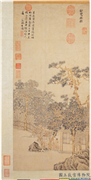 明文徵明影翠轩图　轴,绘画,建筑,树木,人物,器用,花草,山水