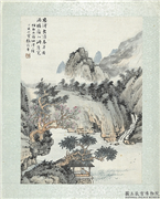 民国张谷年仿白石翁山水　镜片,绘画,山水,建筑,人物