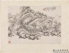 清吴大澂秋山萧寺　镜片,绘画,山水,树木,建筑